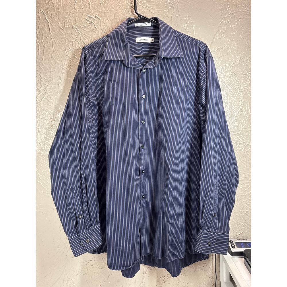 Calvin Klein Mens Button Down Long‎ Sleeve Striped Dress Shirt Size 17 34/35